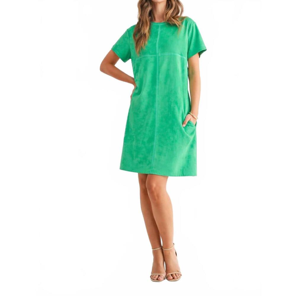NEW JOH audrey suede round neck dress in spring green